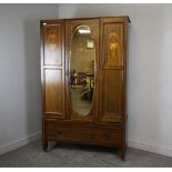 Edwardian inlaid mahogany mirror door wardrobe with single drawer to base 190cm x 119cm x 44cm