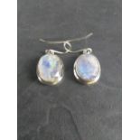 A pair of 925 grade white metal and moonstone style earrings 2cm