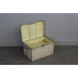 A small white-painted metal strong box, with internal lift-out tray 29cm x 44cm x 29.5cm lacking