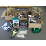 A quantity of garden items, including peat free growing pockets, fibre pots, decking roller, patio