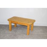 A modern pine low coffee table, rectangular with rounded corners 40cm x 90cm x 52cm