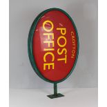 An oval Royal Mail Post Office sign for Crofton Post office, with metal fixing bracket 87cm