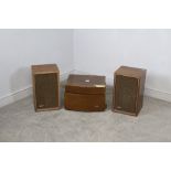 A vintage PYE record player 29cm x 41cm x 36cm and a pair of Sony speakers 44cm x 27cm x 24cm spme