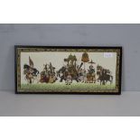 Indian gouache on silk in the Mughal style - Royal Procession, ebonised frame 18.5cm x 43.5cm