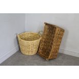 Two woven wicker log baskets,one circular (50cm dia) one rectangular 65cm long