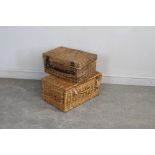 Two woven wicker picnic hampers (vacant) 22cm x 46cm & 25cm x 52cm