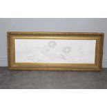 A modern relief cast-plaster plaque, of oblong form depicting recumbent putti, within a reeded and