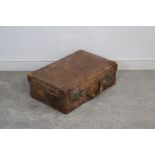 A vintage brown leather suitcase, initialled A.G.S 19cm x 61cm x 39cm