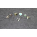 A group of seven silver and 925 grade white metal dress rings, various sizes and designs, 32.