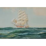 W. Knox, gouache, Portrait of a Yacht or Clipper under full sail, 24cm x 36cm,