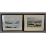 Jackie Rogers, A lake scene watercolour, framed 27cm x 36cm together with a William Heaton Cooper
