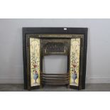 A modern reproduction cast-iron fireplace, in the 19th century style with tile inserts 100cm x 96.