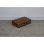 A small vintage hand-sewn brown leather suite case, initialled W.H.W 12cm x 45cm x 29cm
