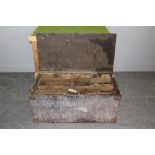 A 19th century pine joiners tool box and contents, FCW&S (Walker and Sons, Castleford) 43cm x 92cm x