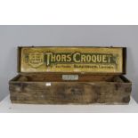 A vintage Slazenger 'Thors' Croquet' set, housed in an oblong pine box with retailers label for M