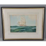 W. Knox, gouache, Portrait of a Yacht or Clipper under full sail, 24cm x 36cm, signed and dated