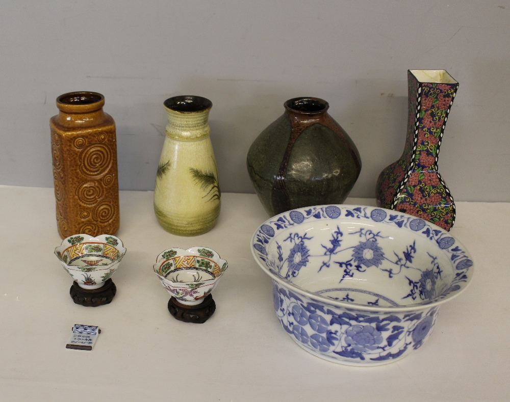 Two West German Pottery vases, an art pottery vase (chip to rim) A Royal Doulton Hydrangea vase ( - Image 2 of 3