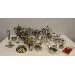 A selection of silver plated wares, metal wares and two silver napkin rings