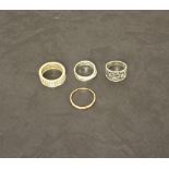 A group of four 925 grade white metal dress rings 14.1grams gross, stone missing from each