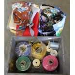 A quantity of material off-cuts/fragments and poly-tye ribbon, various colours