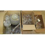Three boxes of mixed glass ware, including drinking glass, wine glasses plates and bowls
