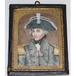 A 19th century portrait miniature of Lord Horatio Nelson, in military dress, within an engraved gilt