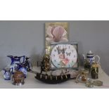 Two boxes of mixed items, including Indian tree china, modern wall clocks, wall canvas pictures,