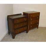 Two 1940's oak utility chest of drawers, one three drawers, the other four drawers, each with