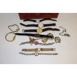 A selection of various watches and miscellaneous jewellery, studs, buttons.