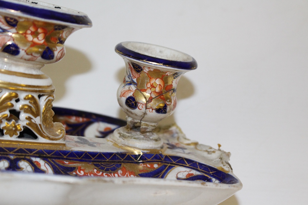 An early 19th century Derby porcelain inkstand, having three central urn-form wells flanked by - Image 4 of 4