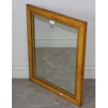 A modern birds-eye maple framed mirror, with moulded gilt slip 67cm x 57cm good condition.