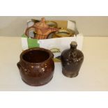 A selection of stone/Earthen ware items, flagons, jars