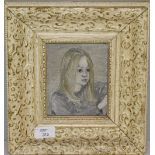 A small 20th century oil on canvas, portrait of a young girl, head and shoulders, unsigned, in a