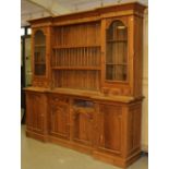 A Large 'Michael Keen' reclaimed pine inverted break-front kitchen dresser, the upper stage with two