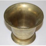 A brass mortar of 17th century design 10cm x 13cm edge knocks but generally good.