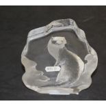 A Mats Jonasson (Sweden) full crystal glass otter paperweight, engraved to base 16.5cm good