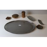 A Keswick Schoool of Industrial Arts (KSIA) Firth Staybrite oval platter, with rolled 'rope-twist'