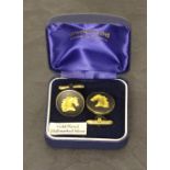 A pair of gold-plated silver & Wedgwood cabochon cuff-links, housed in a Wedgwood branded box,