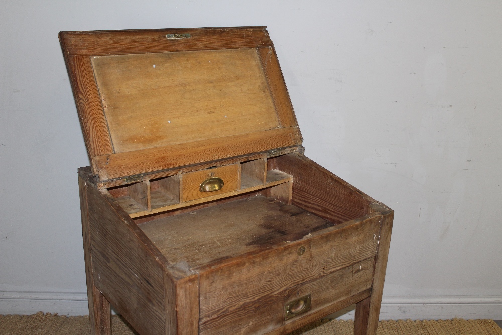 A Victorian pitch pine clerks desk, the top with attached brass 'Laurie' ink well - Image 2 of 3