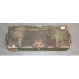 A vintage green-stained pine tool box and tools 64cm long, condition commensurate with age and