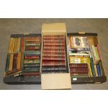 Three boxes of miscellaneous books, Hamsworth's encyclopaedia, Burn's Works, and various poetry,