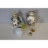 A Masons Blue Mandalay vase, Masons Blue Mandalay lidded vase, a Poole pottery globular vase, a