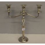 A silver-plated three-branch candelabra, of Neo Classical design 36cm high in good condition.