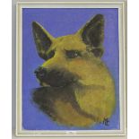 An oil on board, portrait of an Alsatian, monogrammed MC, within moulded frame 46cm x 36cm generally