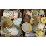 Two boxes of art pottery, novelty china, glass and resin wares
