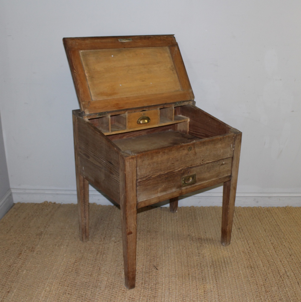 A Victorian pitch pine clerks desk, the top with attached brass 'Laurie' ink well - Image 3 of 3