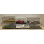 Six cased model displays, five military themed and being kit builds and hand painted, some with