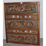 A large carved, pierced and stained Eastern/Oriental panel 96.5cm x 81.5cm in good condition.