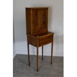 A modern reproduction yewwood ladies writing desk, the upper section with two inlaid and strung