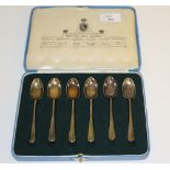 A set of six Edward VIII silver coffee spoons, Roberts & Belk, Various city marks, c1936, in a